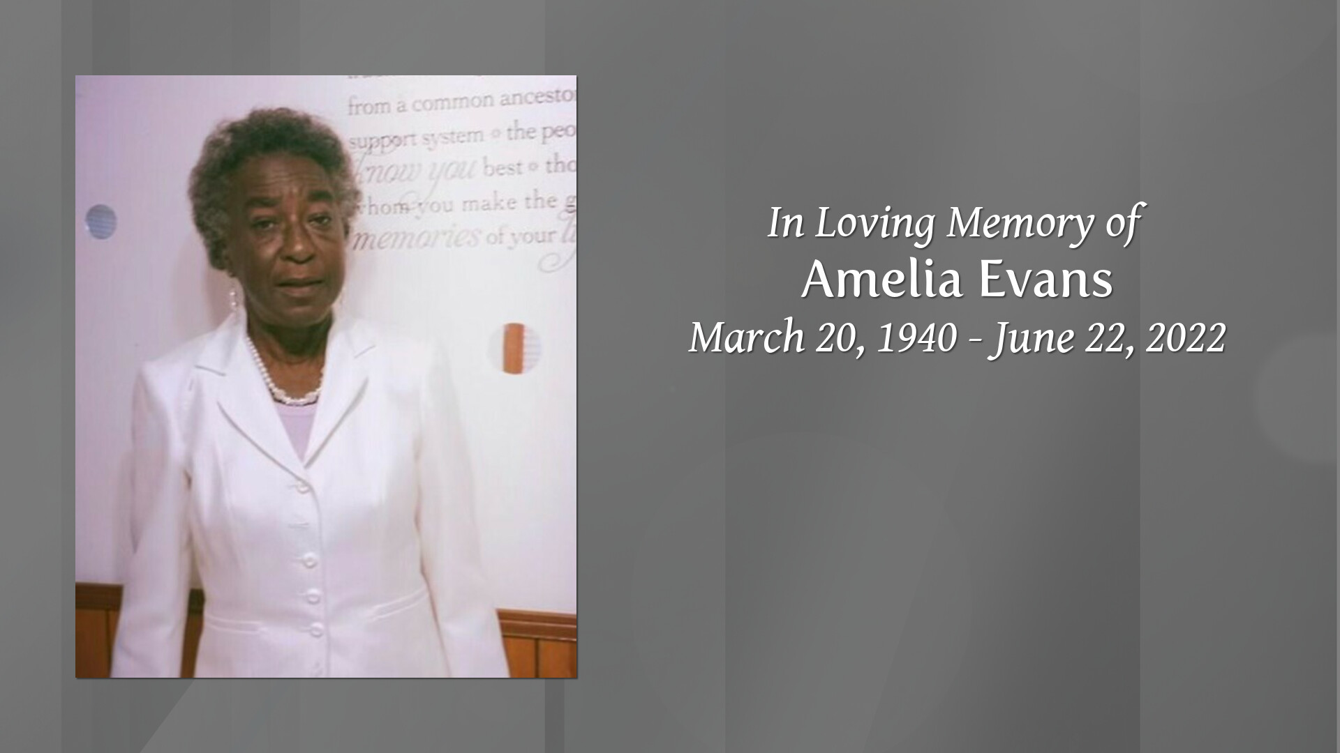 Amelia Evans Tribute Video